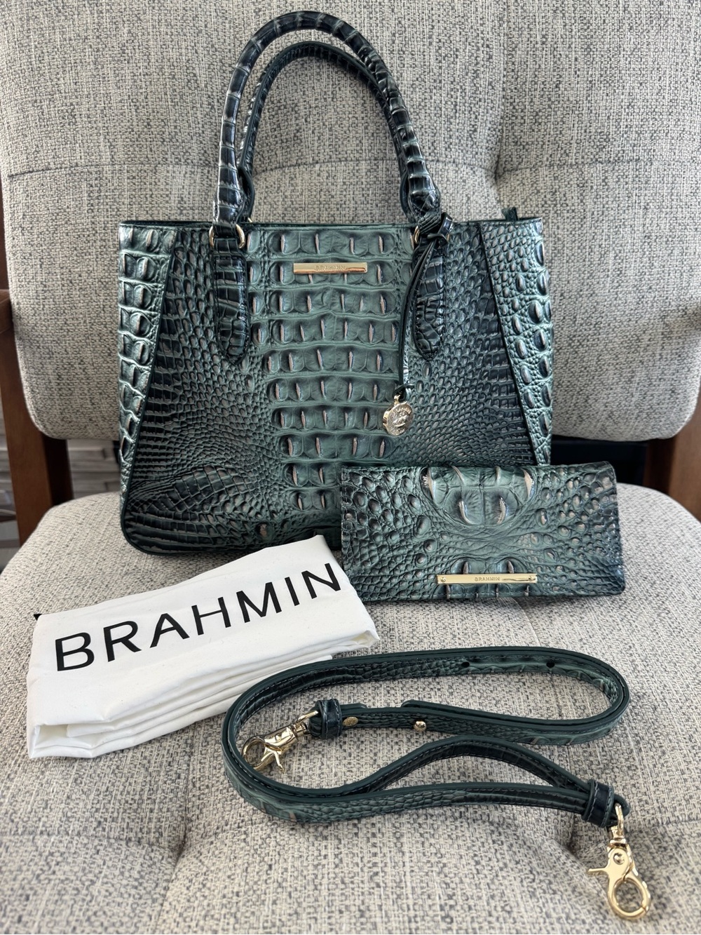Rare color NEW with tags/ Brahmin Teal Croc-Embossed Leather Satchel with Wallet